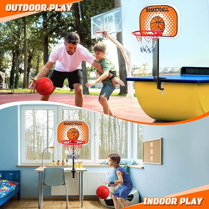 NZQXJXZ Indoor Basketball Hoop, Tabletop Basketball Hoop Set with Clips with Two Balls, Mini Hoops for Desk Table Bed Office Bedroom Basketball Toys for Kids and Adults