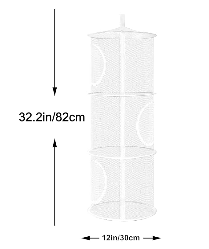 Libeder Mesh Hanging Storage Space Saver Bags Organizer,Foldable Storage Organizer 3 Compartments Toy Storage Basket for Kids Room Bathroom 2 Sets, White
