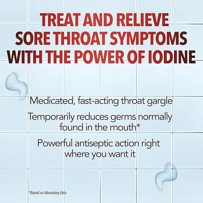 Betadine Sore Throat Relief Gargle, Mint Flavor, Fast Acting Antiseptic, Povidone-Iodine 0.5%, 8 oz (Pack of 2)