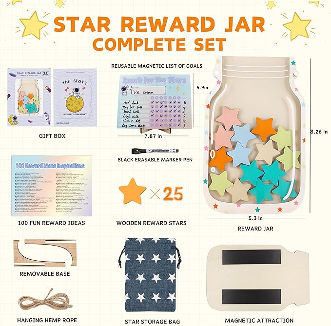 Magnetic Reward Jar, Star Reward Jar Set for Kids Potty Training Reward Jar System for Classroom, Magnetic Reward Jar for Classroom Board Behavior Management Home Reward Jar (Polka Dots)