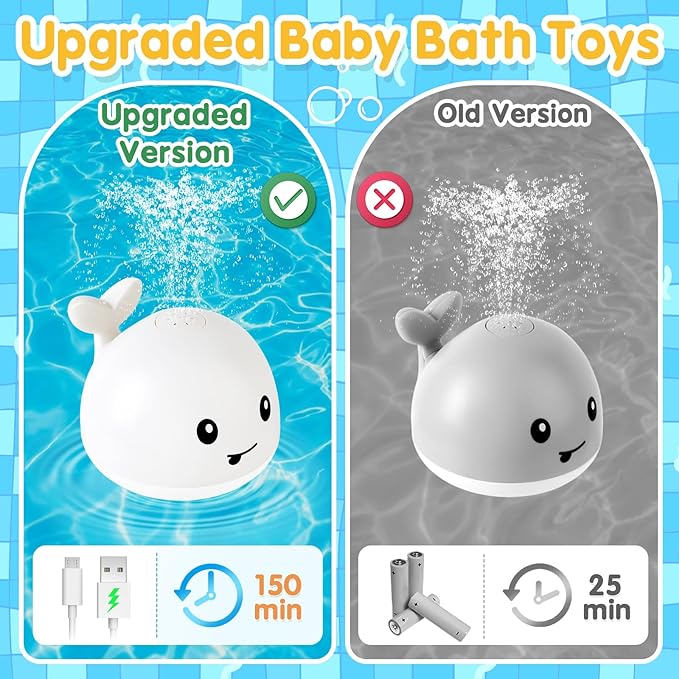 Baby Bath Toys for Kids Ages 1-3, Christmas Stocking Stuffers 1 2 3 Year Boy Girl Gift, Whale Bath Toy Sprinkler Light up Bath Toys for Babies 6-12 Months, Toddlers Bathtub Toys Newborn Birthday Gifts