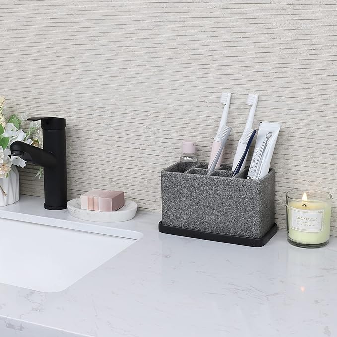 ZCCZ Toothbrush Holder, 6-Slot Bathroom Organizer for Countertop Storage, Holds Toothpaste, Dental Floss, Razor, Comb, Makeup Brushes, and More, Compact Tooth Brushing Stand for Efficient Organization