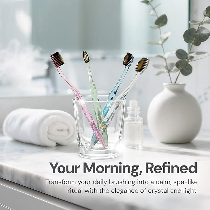 Nano-b Manual Toothbrush Set for Adults with Sensitive Gums, Gold & Charcoal Soft/Medium Bristles, Travel Cases, Blue, Pink, Green, Crystal, 8-Pack