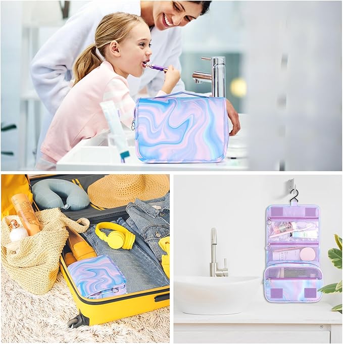 Purple Hanging Toiletry Bag for Girls, Travel Toiletry Bag for Teen Girls Cosmetic Makeup Waterproof Wash Bag Traveling Toiletries, Fluid