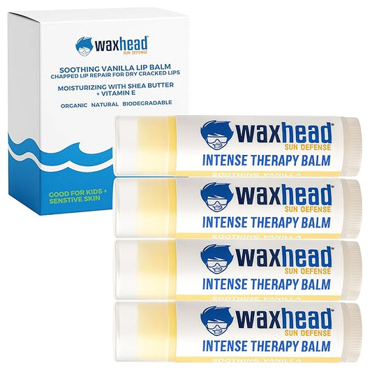 Waxhead Organic Lip Balm – Fast-Acting Relief Lip Repair for Dry, Cracked, Chapped Lips – Natural Beeswax, Shea Butter, Aloe & Vitamin E – Hydrating Lip Moisturizer for Sensitive Skin (Vanilla 4 Pack)