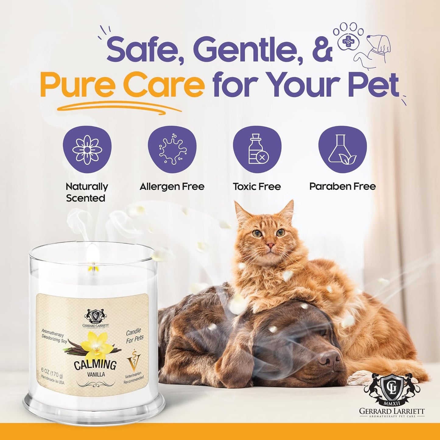 Pet Odor Eliminator Candle Calming Vanilla Scented Candle, Calming Candles Aromatherapy for Home Decor, Soy Wax Pet Candles Odor Eliminator for Animal Lover, Aromatherapy by Gerrard Larriett