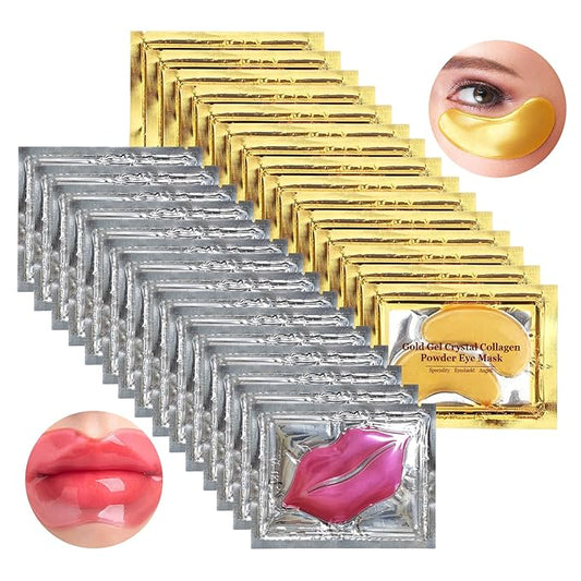 Jakuva 30 Pairs Lip Masks & Eye Masks,Gold Under Eye Patches for Puffy Eyes,Pink Lip Masks Skincare,Moisturizing Lip & Eye Skin,Anti-Aging,Reducing Fine Lines,Nourishing for Face Care