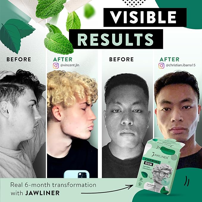 Jawliner® Hard Jwaline Chewing Gum - Sugar Free Spearmint Tough Jaw Gum - Jaw Exerciser Strong Mewing Jawline Mistic Gum - 2x Harder than Regular Chewing Gum 330 Grams (120 Strips)