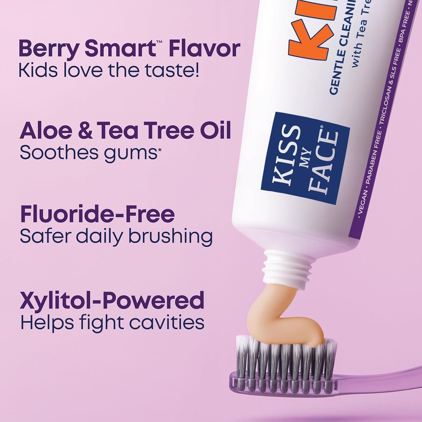 Kiss My Face Kids Toothpaste – Fluoride Free, Natural Berry Flavor, Gentle Cleaning for Children’s Teeth & Gums – Vegan, Sugar Free, SLS Free, No Artificial Colors or Flavors, with Xylitol – 4 oz