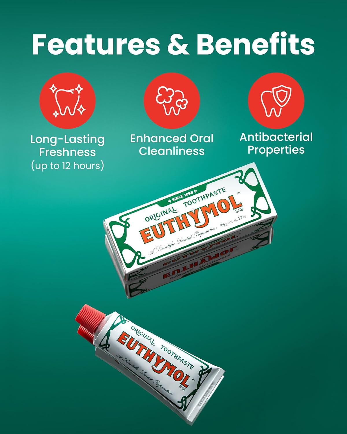 EUTHYMOL Original Toothpaste Set (Gift Set, 3.7fl oz*2, Sqeezer Set) - Fluoride-Free for Sensitive Teeth & Gum. Bad Breath, Cavity Prevention, 12-Hour Long Lasting Freshness with Wintergreen