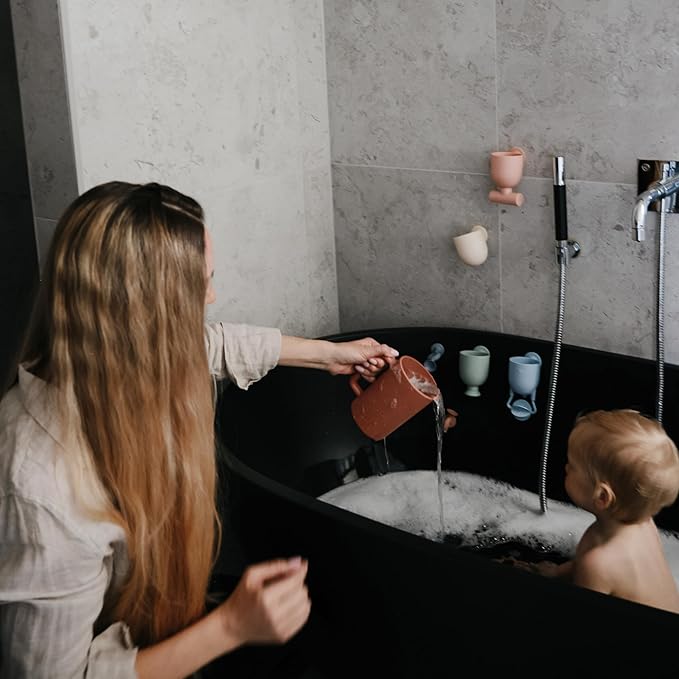 mushie Baby Bath Rinse Cup | 100% Food Grade Silicone | Shampoo & Body Washing Rinser Cup for Kids (Rose)