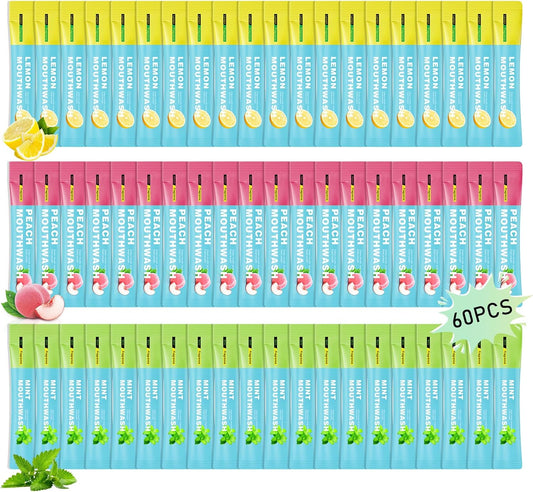 3 Flavors Mini Mouthwash Travel Size, Portable Individual Travel Mouth Wash for Fresh Breath, Refreshing Long Lasting Gentle Oral Care Mouthwash Packs(Pack of 60)