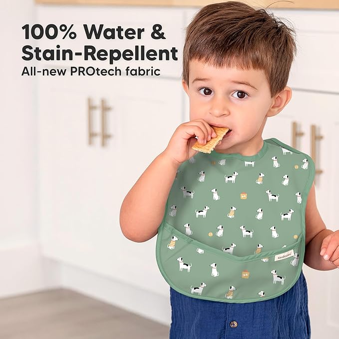 KeaBabies 3-Pack Waterproof Baby Bibs for Eating - Lightweight Toddler Feeding Bibs with Large Food Catcher, Mess Proof, Food-Grade Baby Eating Essentials, Easy to Put On & Clean (Pets & Paws)