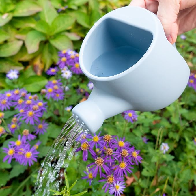 BLUE GINKGO Toddler Gardening Tools - Silicone Beach Toys, Garden Toys for Toddlers | Kids Shovel and Rake Set, Watering Can, Sand Molds | Outdoor Baby Gardening Set (Blue)