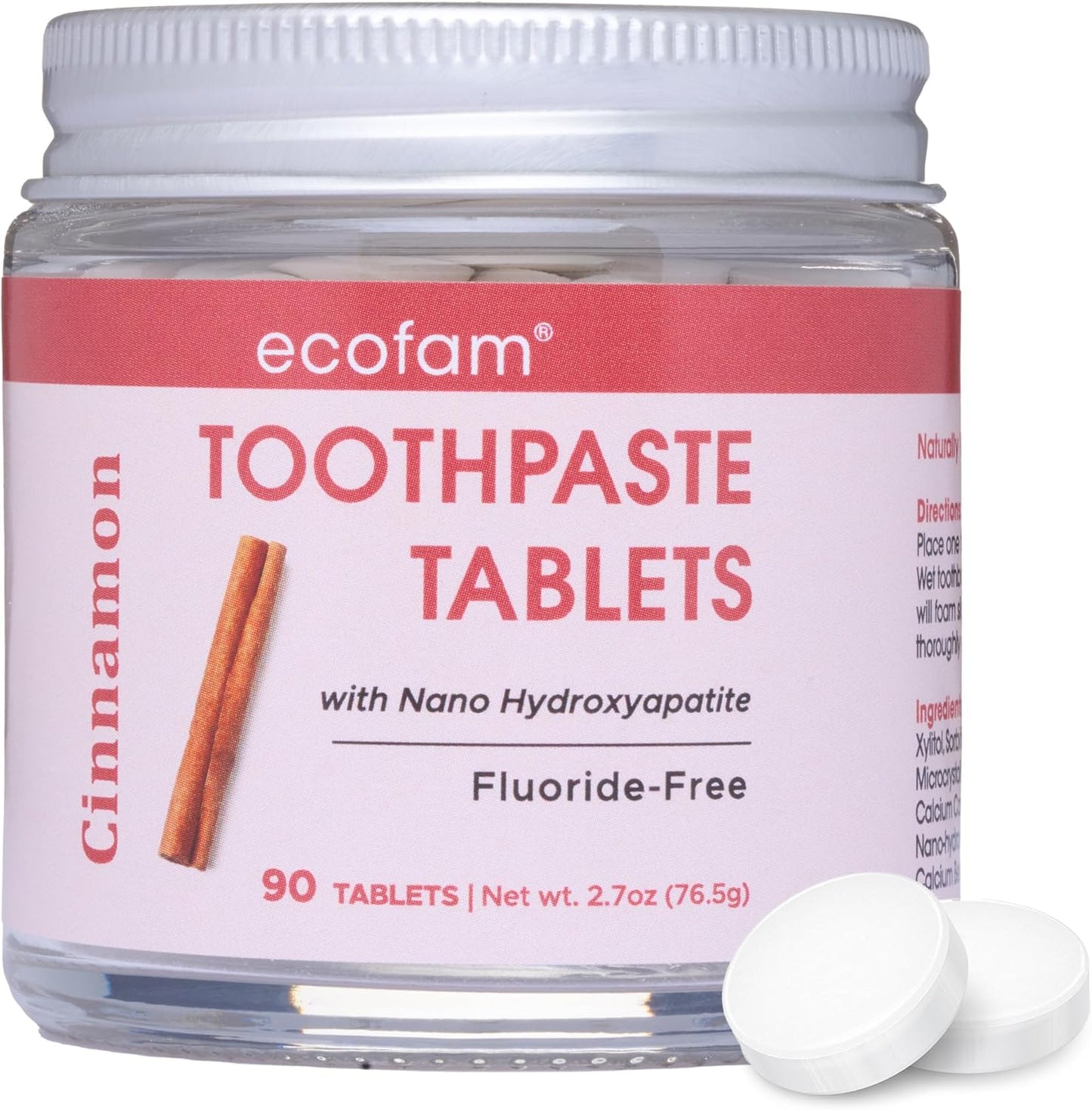 Toothpaste Tablets – Cinnamon | Nano Hydroxyapatite Toothpaste Tablets Chewable | Fluoride Free l 90 Tabs