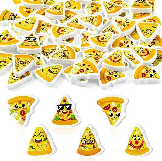 CJiangpo 60Pcs Pizza Mini Erasers for Kids, Cute Cartoon Pencil Rubber Eraser, Novelty 3D Desk Puzzle Pizza Day Themed Party Favors Filler Kids School Classroom Prizes Gifts