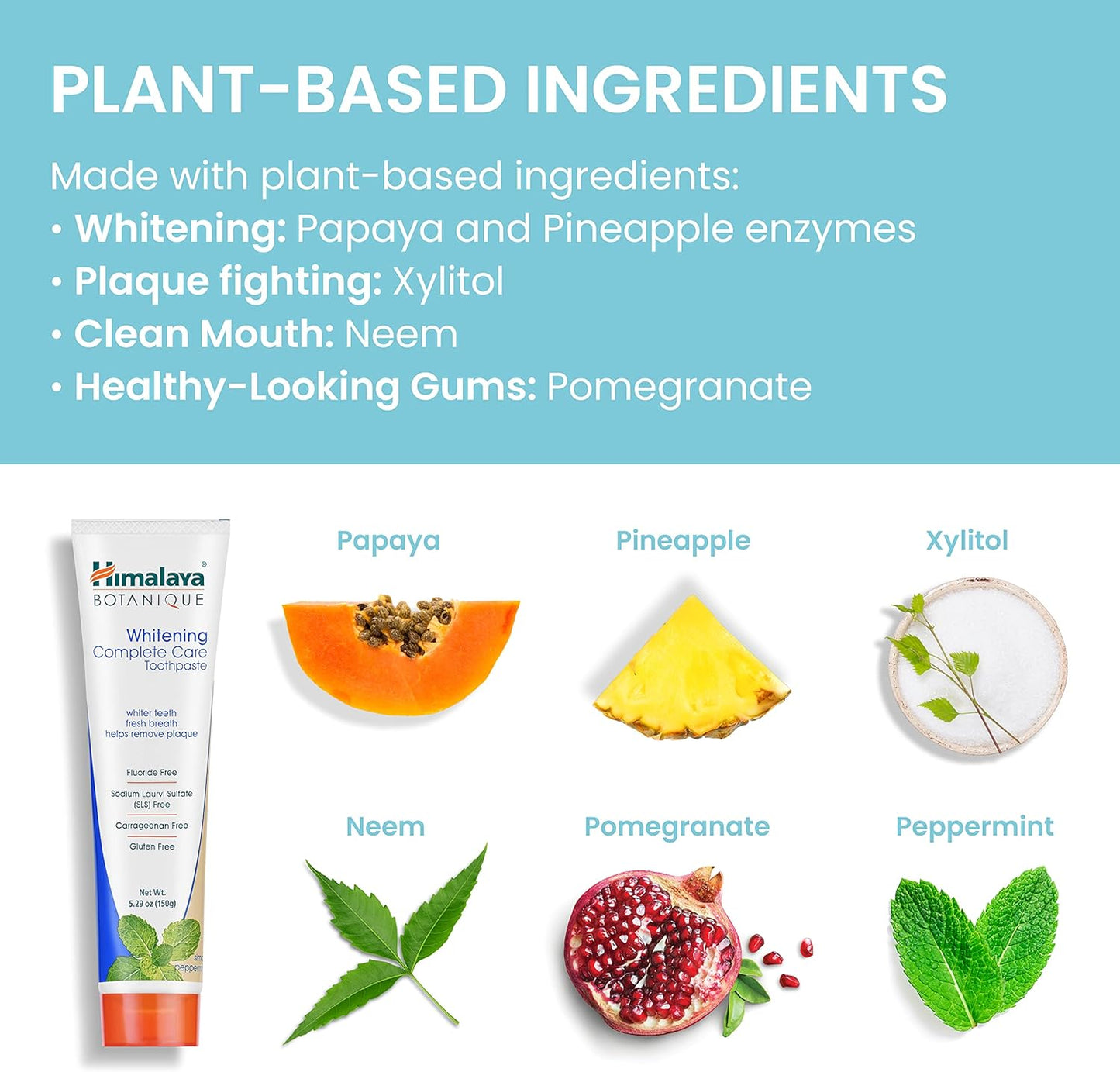 Himalaya Botanique Whitening Complete Care Toothpaste, Peppermint Flavor - Whitening Toothpaste Without Fluoride for Brighter Teeth & Fresh Breath - Vegan, Gluten Free, 5.29 oz