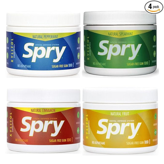 Spry Fresh Natural Xylitol Chewing Gum Dental Defense System - Aspartame-Free, Sugar-Free, Non-GMO, Gluten-Free (Variety Pack, 100 Count - Pack of 4)