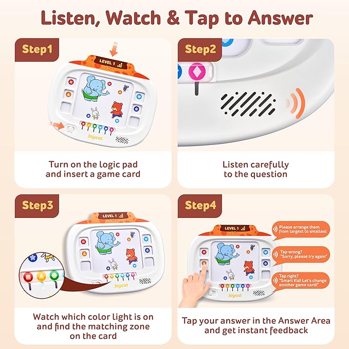 JoyCat Kids Logic Games Learning Tablet:160 Pages Flash Cards-Judgement, Matching, Ordering- Interactive Logic Training, STEM Montessori Educational Toy, Gifts for Kids 3-8