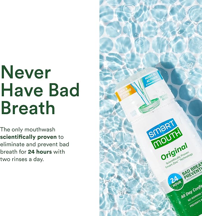 SmartMouth Original Activated Mouthwash & Tongue Cleaner, Bad Breath Support, Mint
