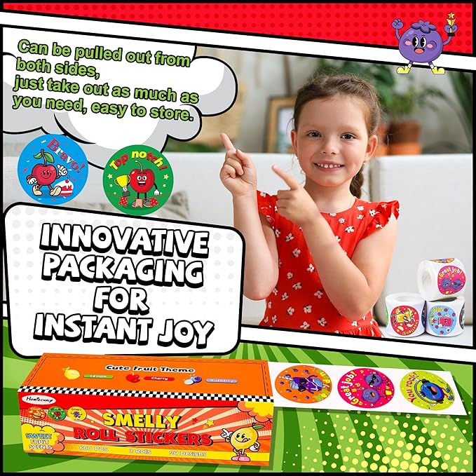 HORIECHALY 3 Rolls Scratch and Sniff Scented Stickers for Kids, 600 Pcs Smelly Motivational Reward School Stickers, Scented Encouragement Classroom Sticker for Teachers, Students(1.57")