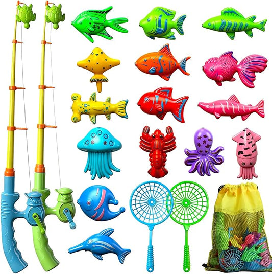 TOY Life 2-Player Magnetic Fishing Game for Kids 3-5 - Toddler Fishing Pole Set with Fish Toys - Bath & Pool Toys - Water Table Accessories - Educational Fishing Toy Rod for Boys Girls