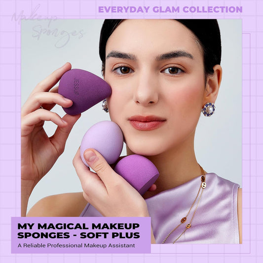 Jessup Makeup Sponge Set, 3pcs Make up Sponges for Face Foundation Concealer Contour and Blusher, Purple SP017