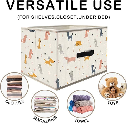 Nogrit Colorful Dog Storage Bins Box, Toybox for Boys Girls, Minimalist Linear Dog Foldable Baskets Organizer Container with Handles for Bedroom Bathroom Kids Dorm Nursery Clothes Toys Books