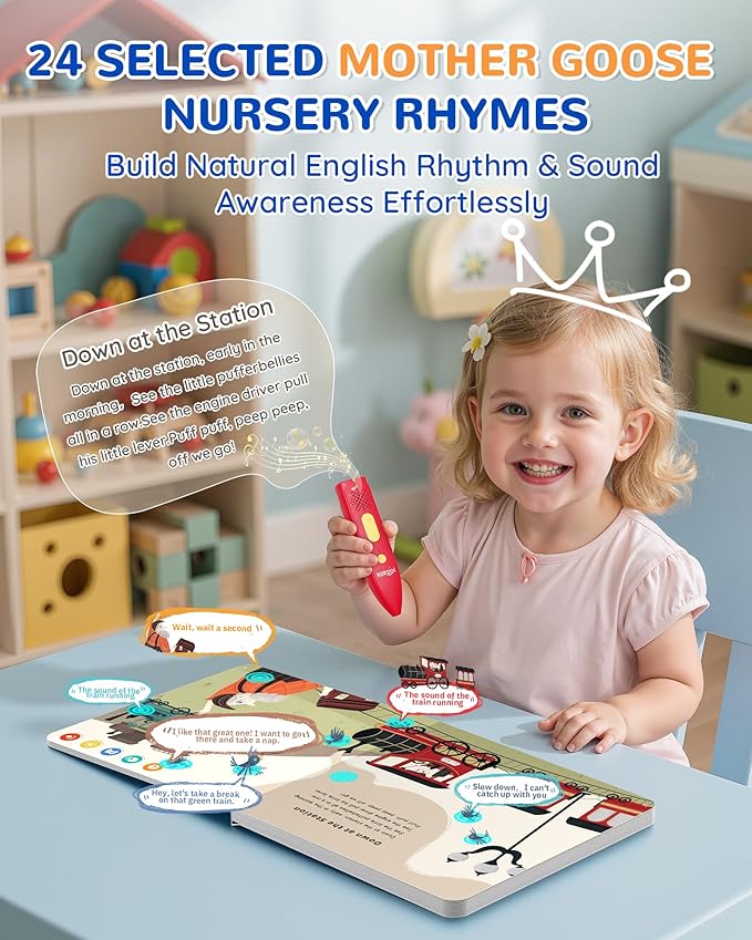 KOKODI Talking Pen Books Set, Interactive Audio Nursery Rhymes with Learning Pen, Educational Sensory Toy, Early Learning Gift for Toddlers Kids, Birthday & Christmas Gifts for Boys Girls Age 2-6
