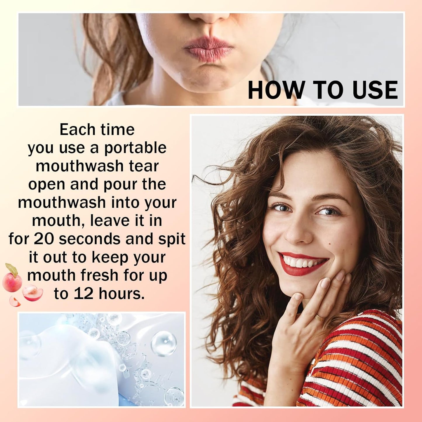 40PCS Peach Oral Care Travel Mouthwash,Fresh Breath Travel Size Mouthwash,Individually Wrapped Mini Mouth Wash,Refreshing Oral Mouth Rinse,Oral Cleaning Mouth Wash for Adults