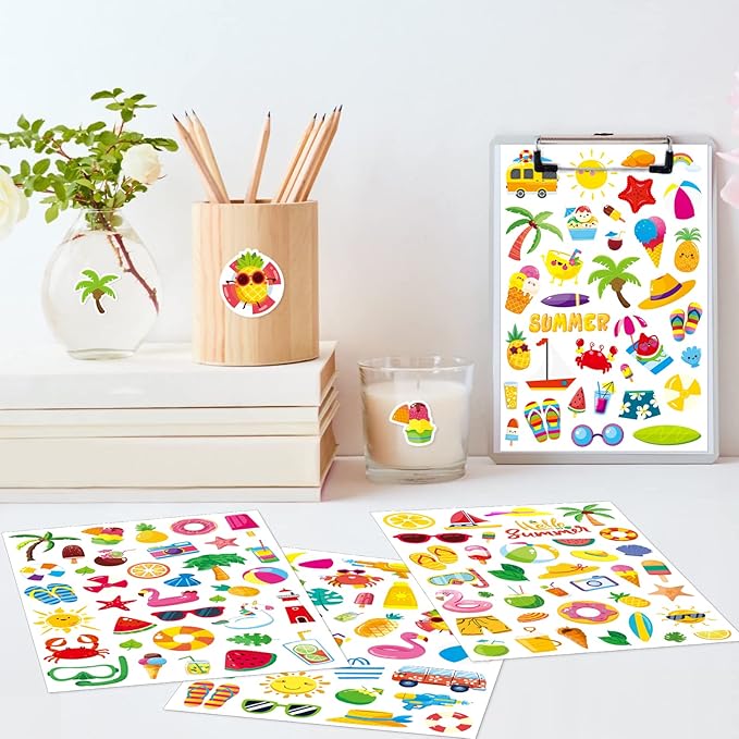 Summer Pool Beach Adhesive Stickers Luau Hawaii Sun Stickers 700 Count forBirthday Invitations Envelopes Decorations Party Goodie Gifts Bags Decor School Game Class Rewards