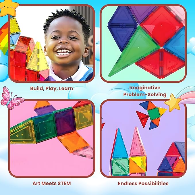 100 Piece Magnetic Tiles Set – 3D Magnet Building Blocks, STEM Educational Construction Toy for Toddlers & Kids | Creativity, Learning, and Fun for Boys & Girls Ages 3+