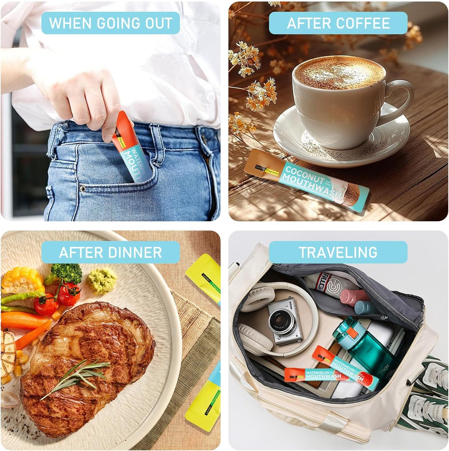 3 Flavors Mini Mouthwash Travel Size, Portable Individual Travel Mouth Wash for Fresh Breath, Refreshing Long Lasting Gentle Oral Care Mouthwash Packs(Pack of 60) Set C