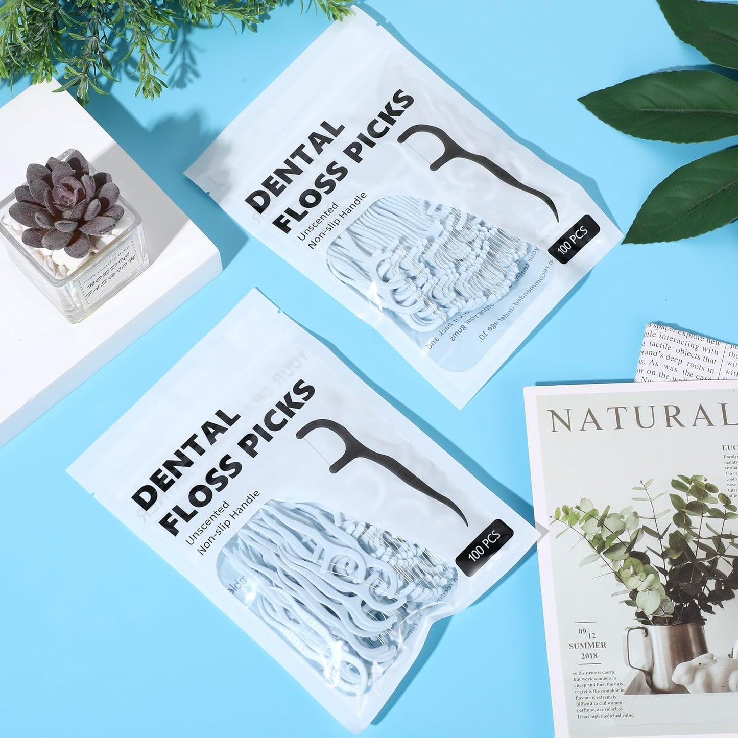 Baderke 200 Count Floss Picks Bulk Non Breakable Tooth Picks Flosser Dental Floss Sticks for Adults Teeth Cleaning Dental Flossers for Family Pack Travel(Light Blue)