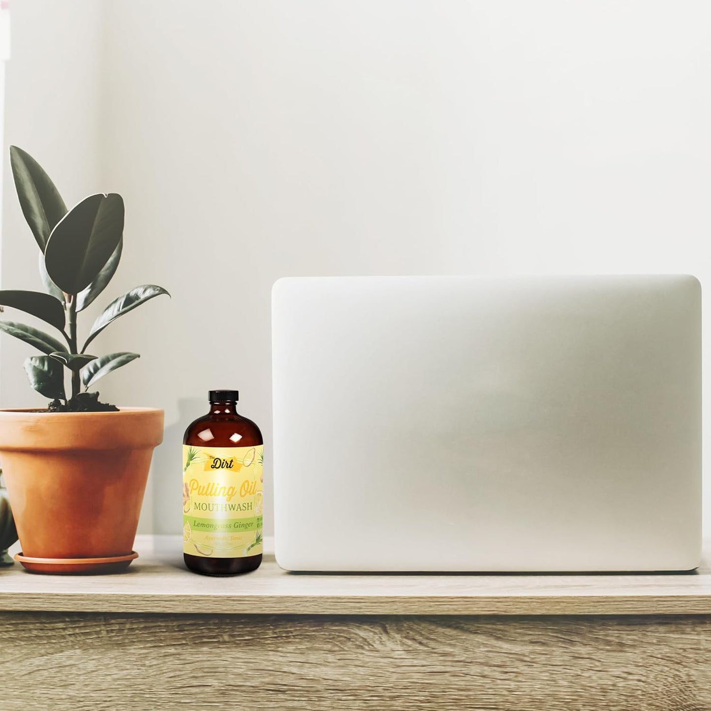 THE DIRT Oil Pulling Mouthwash - Gluten Free - Removes Plaque, Tartar, Bad Breath & Whitens Teeth (Lemongrass & Ginger, 8 Ounce)