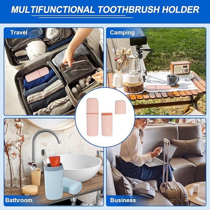 uxcell Travel Toothbrush Case, 7.9x2.6x1.4 Portable Travel Toothbrush Holder with Flat, Plastic Toothpaste Container for Bathroom, Gym, Business Trip, Camping, Pink