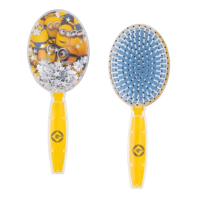 Minions Kids Hair Brush with Sparkling Stars Confetti - Ages 3+