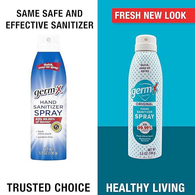 Germ-X Original Hand Sanitizer Spray, 5.5 Oz (Pack of 6), Less Drying & Moisturizing, No Rinse Formula, Fresh Scent, Formulated without Parabens