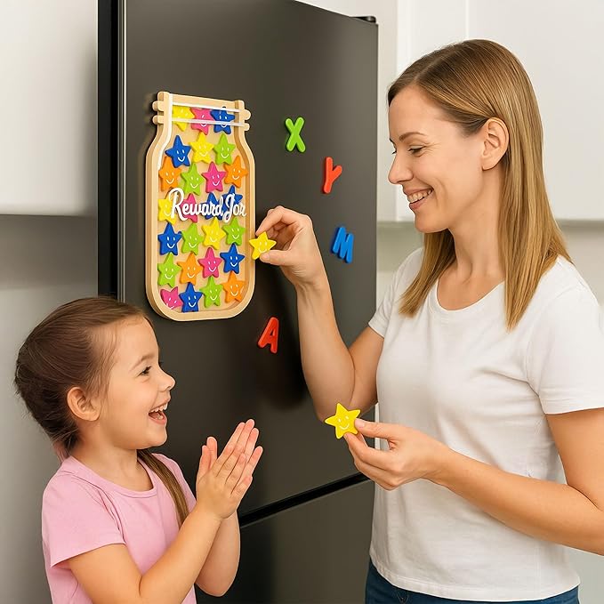 Magnetic Reward Jar, 9" DIY Name 40+ Tokens Star Face Magnetic Reward Jar Gifts for Classroom, Classroom Management Tool, Reward Jars for Kids Magnetic, Back to School Gift for Kids