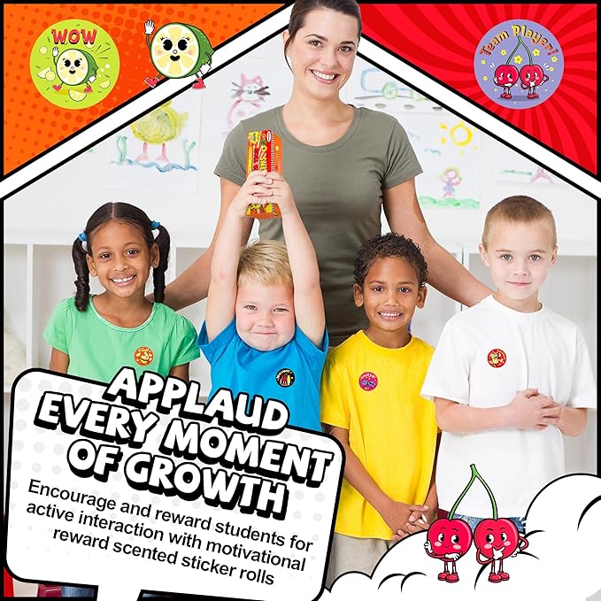 HORIECHALY 3 Rolls Scratch and Sniff Scented Stickers for Kids, 600 Pcs Smelly Motivational Reward School Stickers, Scented Encouragement Classroom Sticker for Teachers, Students(1.57")