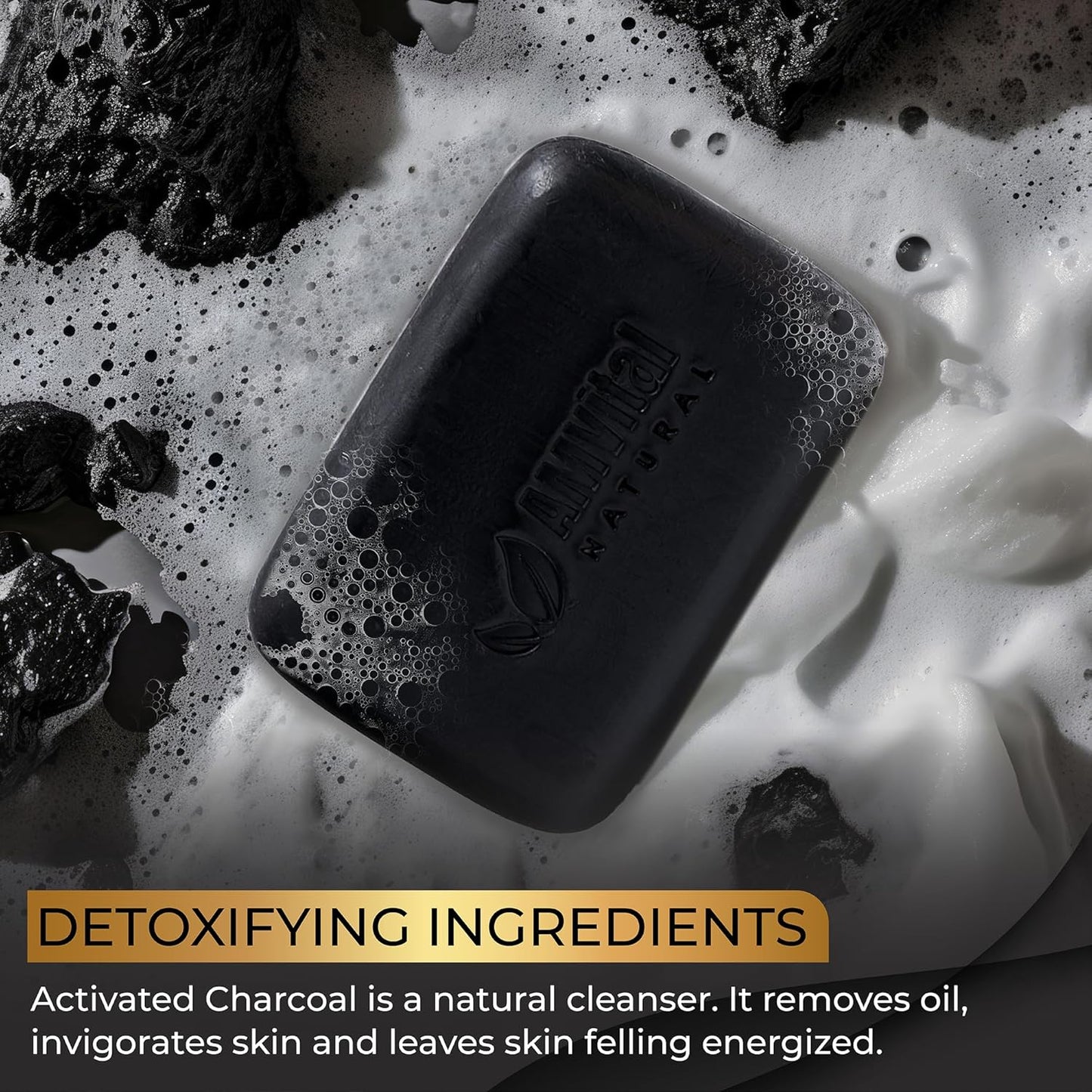 AMVital Natural Charcoal Soap Bar Set - 3-Pack Plant-Based Face & Body Soap for Daily Use - Deep-Cleansing Bar Soap for All Skin Types - Vegan Gift Set for Men & Women