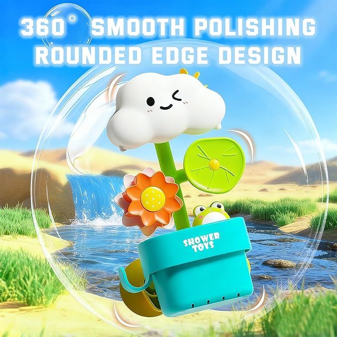 Bath Toys for Toddlers 1-3, Cloud Rain Watering Toy with Rising Frog & Spinning Lotus Leaves, Interactive Sensory Bath Time Fun, Ideal Christmas Shower Gift for Boys & Girls 18M+