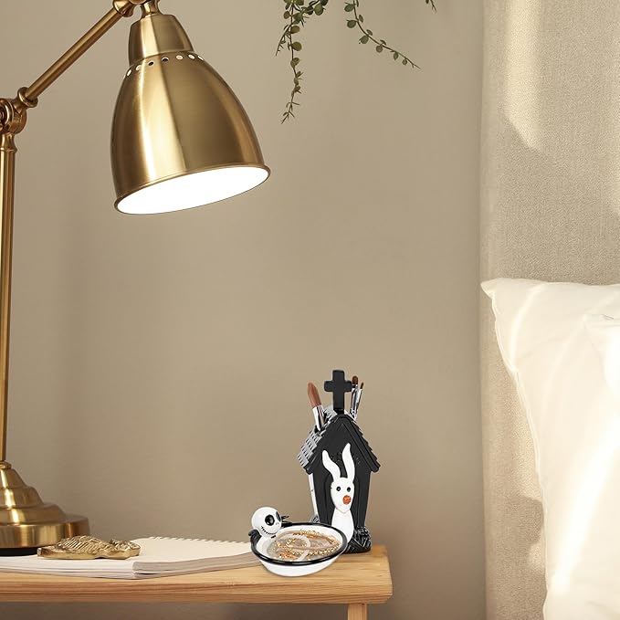 Jay Franco Disney Nightmare Before Christmas Bathroom Accessories - 2 Piece Black & White Resin Bathroom Décor and Storage Set Includes Toothbrush Holder and Soap Dish Set