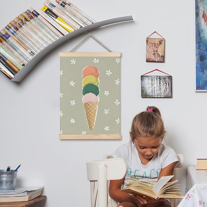 FDHSPAAM Ice Cream Nursery Wall Art Decor, Kids Room Decor, Cute Ice Cream Cone Sweet Treat Neutral Wall Art Posters for Kids Bedroom Cafe Kitchen, 12x16 Inch