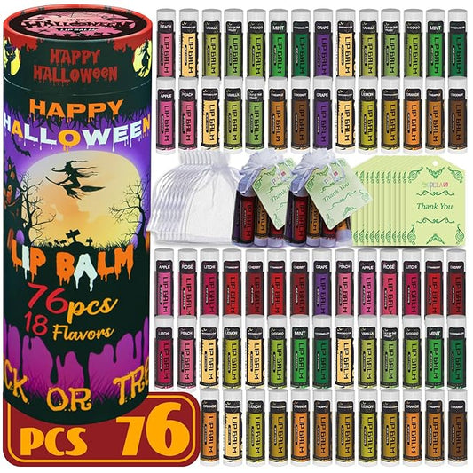 Yopela 76 Pack Halloween Natural Lip Balm Bulk with Vitamin E and Coconut Oil Lip Care Set - Moisturizing, Soothing, and Repairing Dry and Chapped Lips