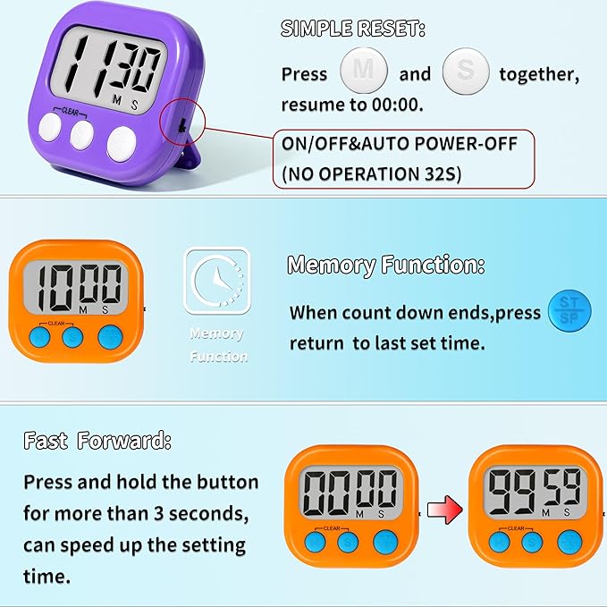 Classroom Timers for Teachers Kids Large Magnetic Digital Timer Teacher Supplies 2 Pack-Orange Purple