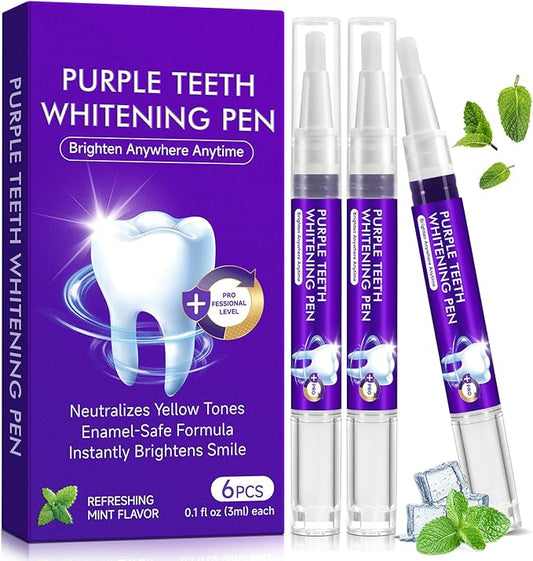 Purple Teeth Whitening Pen, 6PCS Teeth Whitening Gel Essence, Gentle Formula, No Sensitivity Snow Teeth Whitener Gel Kit for a Brighter Smile