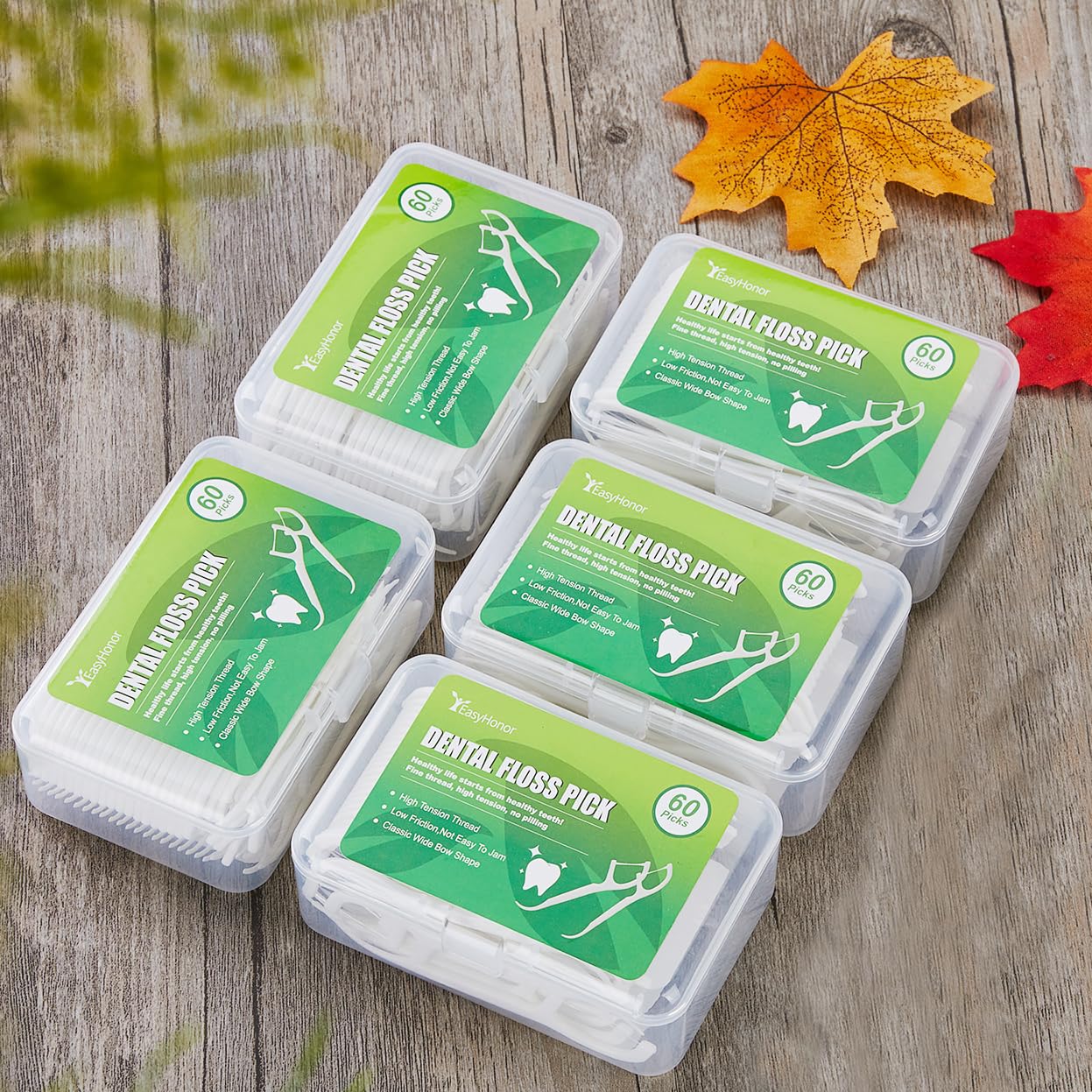 Dental Floss Picks, 5 Travel Floss Cases 300 Counts Dental Flossers,Floss Sticks,Tooth Floss,Dental Sticks,Dental Picks Disposable,Teeth Flossers Picks,Gift 1 Mini Toothpick Box.