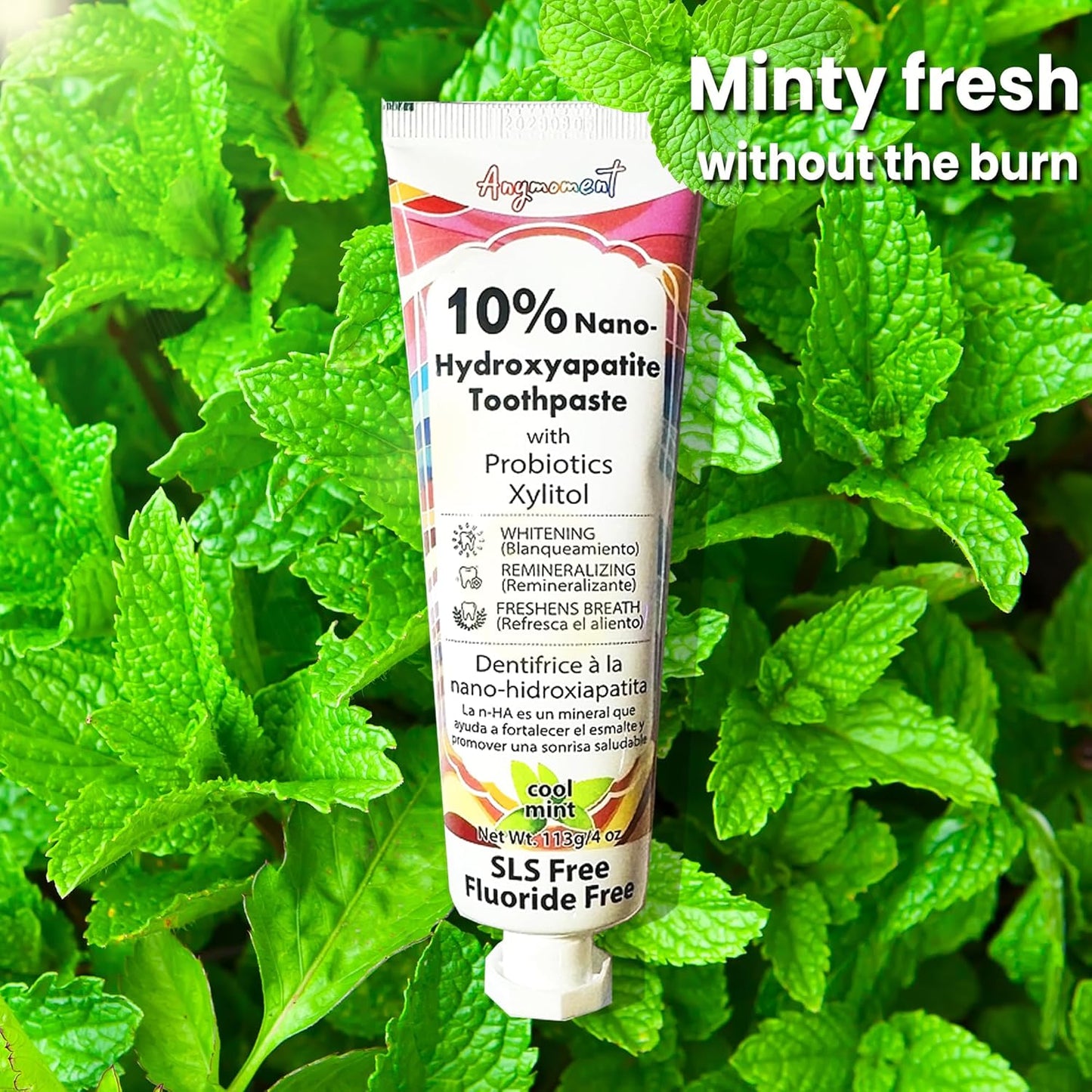 Anymoment 10% Nano Hydroxyapatite Toothpaste (Fluoride Free), Whitening*, Supports Enamel Care*, Appropriate for Sensitive Teeth*, SLS Free, Xylitol nHA Toothpaste for Adults, Mint 4oz (Pack of 3)