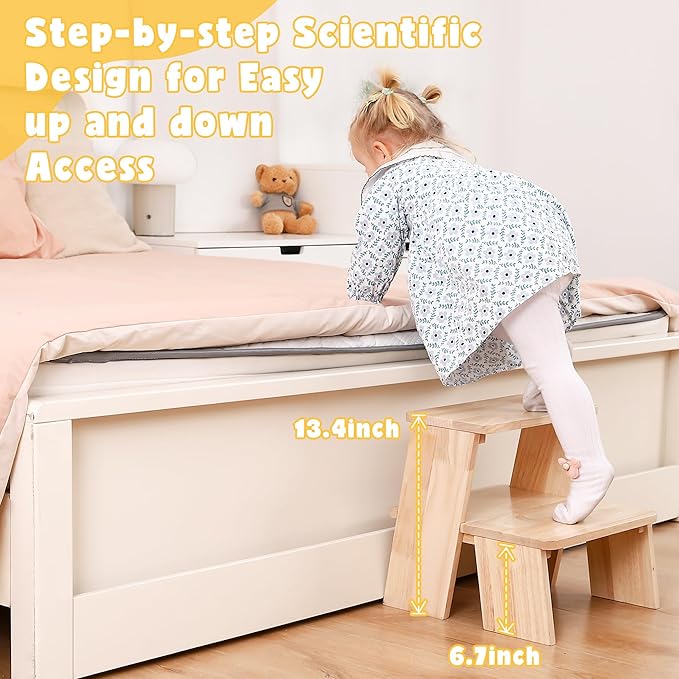 Wooden Toddler Step Stool for Bathroom Sink, Kids Step Stool with Non-Slip Pads for Potty Training and Bedroom Access
